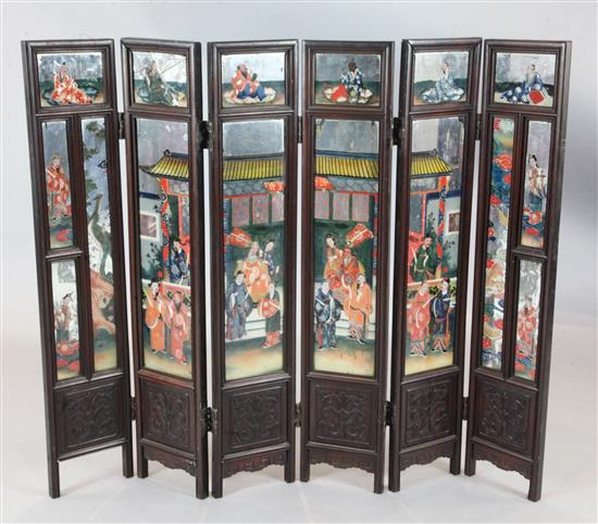 A 19th century Chinese hongmu six fold table screen, Each panel W.8in. H.41in.